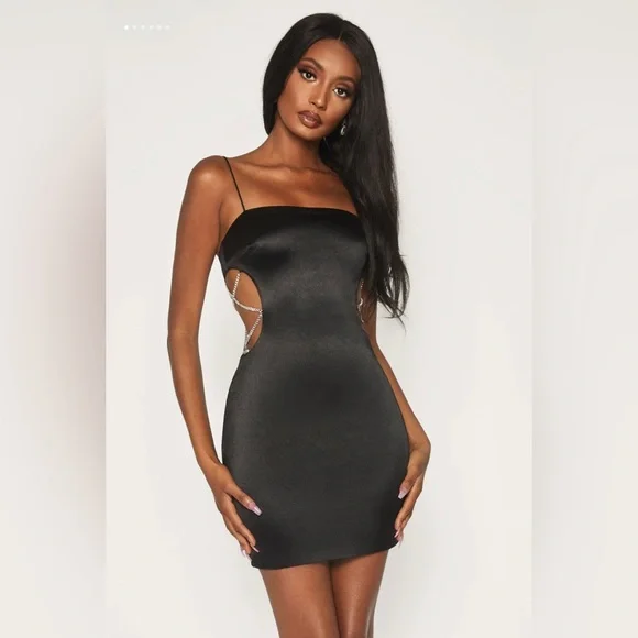 Lace Up Dresses Queenie Diamante Lace Up Side Dress - Black - Size L - Meshki Lace Up Dresses - Pay Later With Afterpay